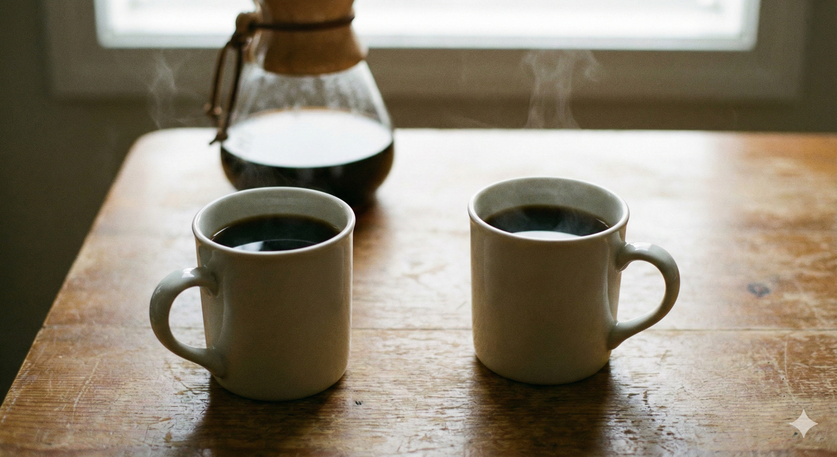 To kaffekopper på trebord - en ærlig prat mellom to personer