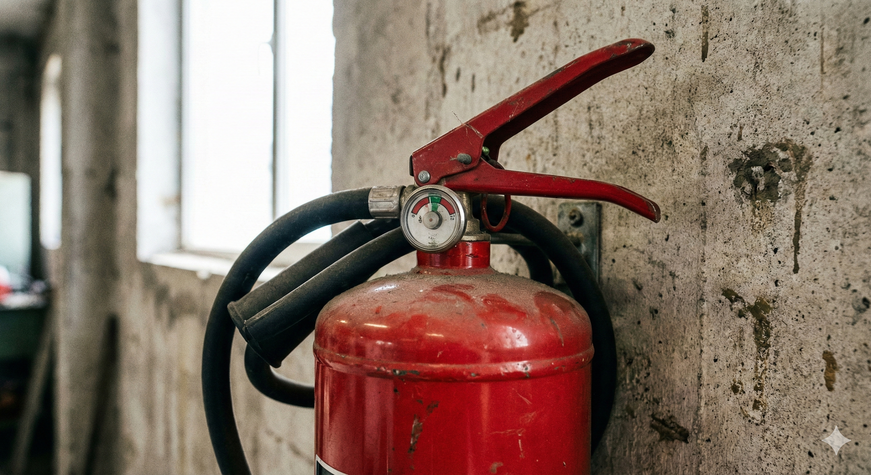 Brannslukker på betongvegg - vi er der når det brenner